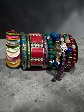 Bohemian Stacked Bracelet Set Colorful Shell Bangles Tree of Life Charm Stack